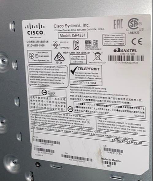 Cisco Systems 4300 Series ISR4331 Router(S6LLST4777)