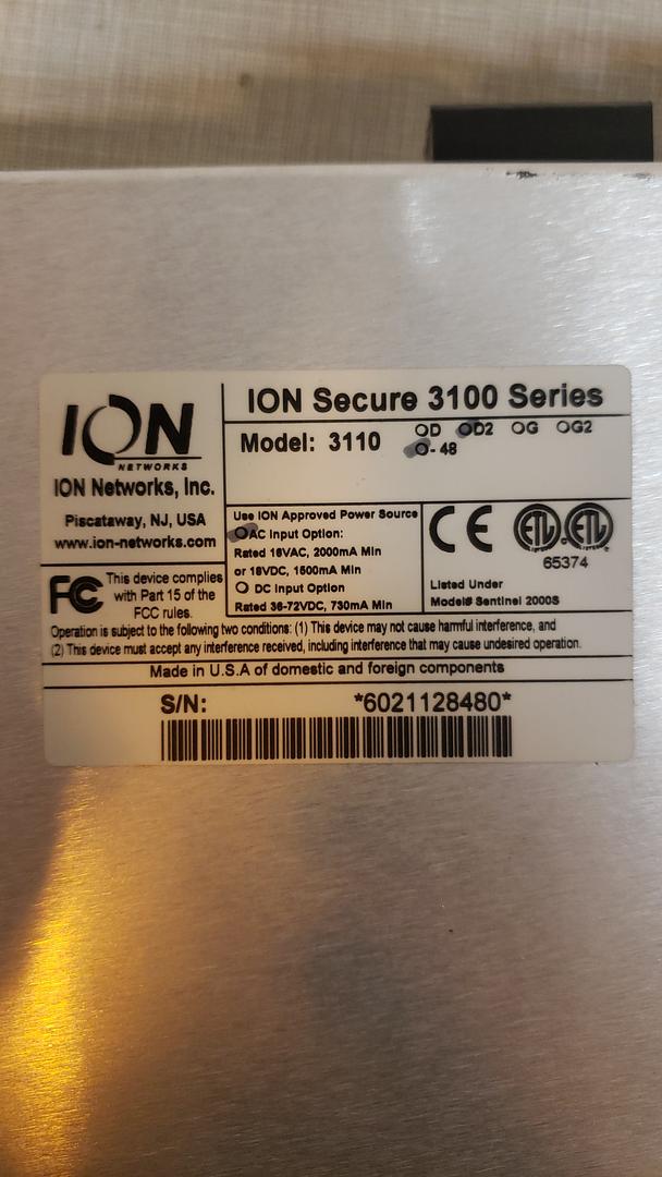 Lot of 2 3110 ION NETWORKS, INC. ION SECURE 3100 SERIES(S6LLST7801)