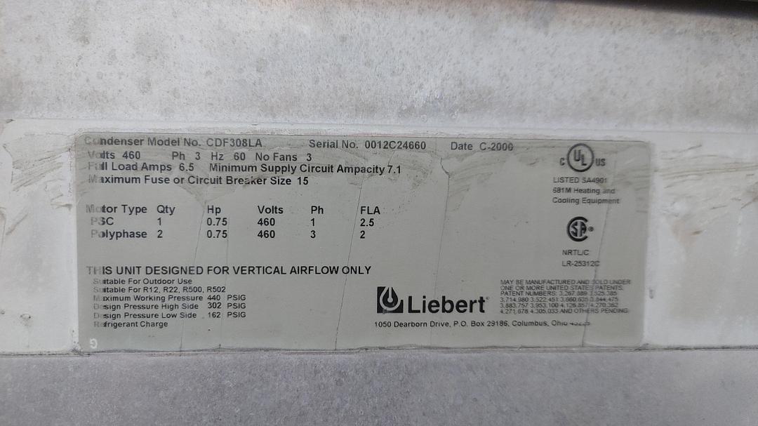 Liebert 3 Fan Condenser CDF308LA(S6LLST12772)