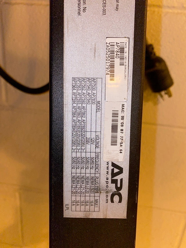 APC AP7840 24 Outlet Metered Rack PDU Zero U Power Distribution Unit(S6LLST0445)