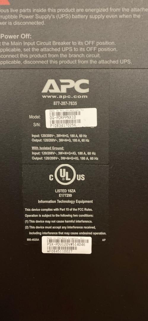 APC OG-PDRPPNX10 InfraStruxure PDU 60kW 208V/208V Transformerless(S6LLST4811)