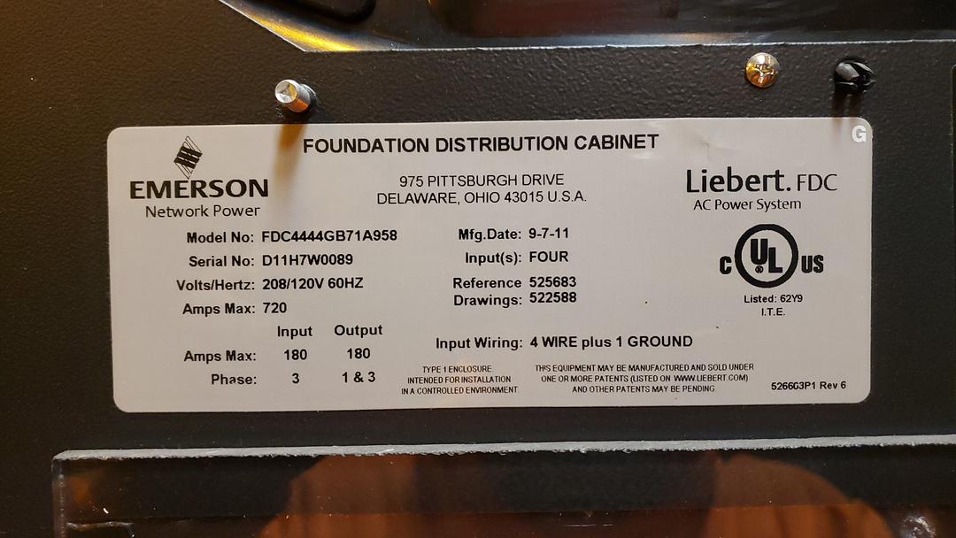 720A Liebert FDC RPP Power Distribution 208/120V '11(S6LLST10568)