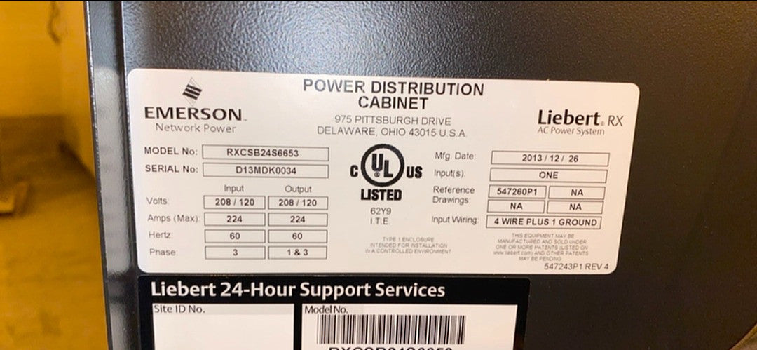 Liebert RX RXCSB24S6653 208/120 PDU Power Distribution Cabinet '13(S6LLST2988)